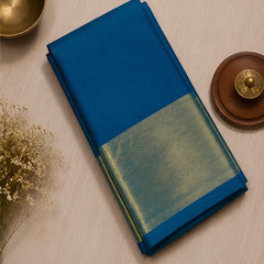 Elegant Teal Soft Silk Saree with Golden Zari Border