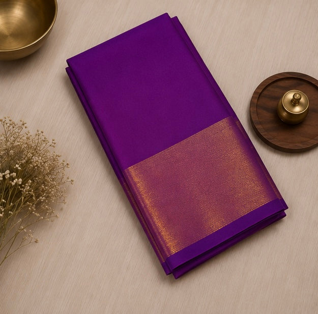 Elegant Purple Soft Silk Saree with Golden Zari Border