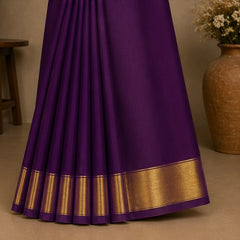 Elegant Wine Soft Silk Saree with Golden Zari Border