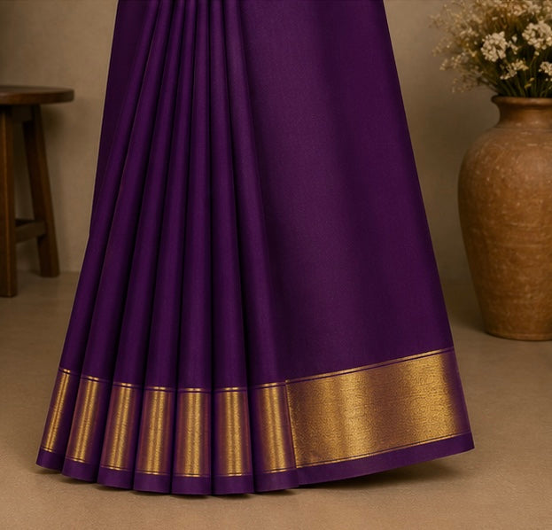 Elegant Wine Soft Silk Saree with Golden Zari Border