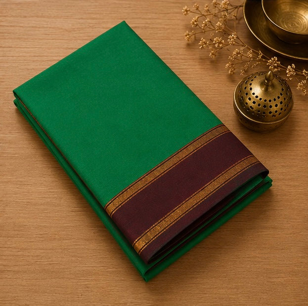Soft Silk Saree with Traditional Zari Border | Green