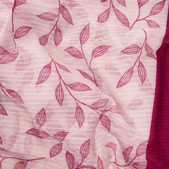 Premium Baby Pink Leaf Print Saree with Magenta Designer Border