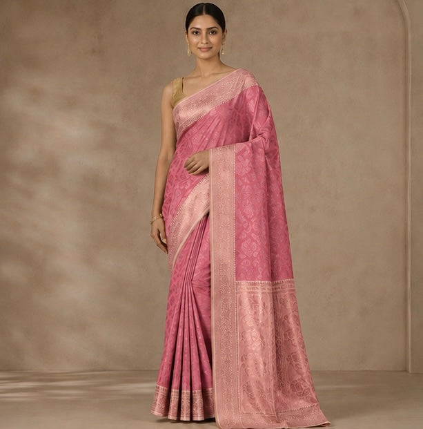 Royal Rani Pink Silk Saree with Intricate Zari Pallu & Traditional Woven Border