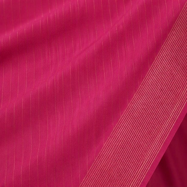 Premium Plain Soft Silk Saree with Elegant Gold Line Pallu & Self Zari Border | Rani Pink
