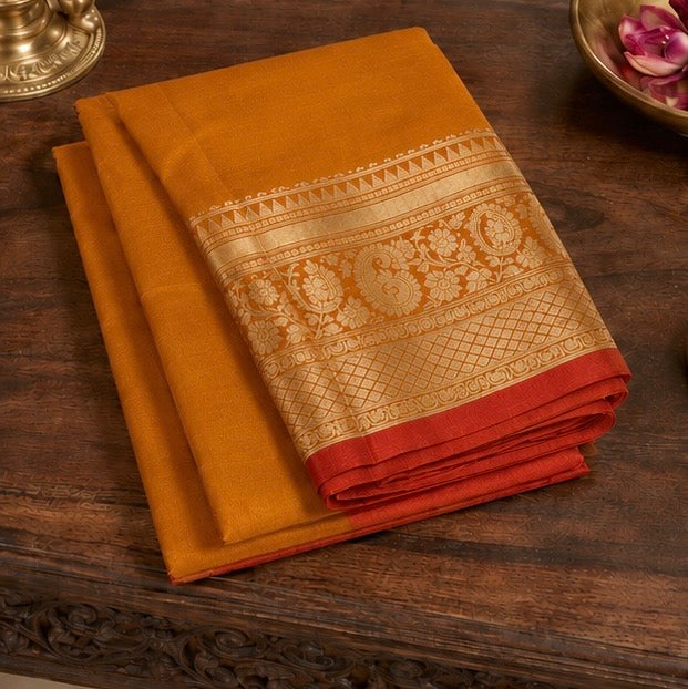 Mustard Gold Silk Saree with Traditional Woven Zari Pallu