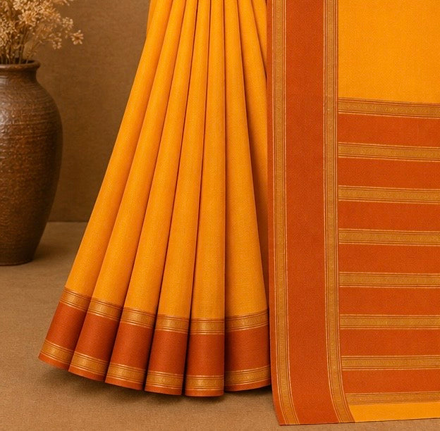 Soft Silk Saree with Traditional Zari Border | Mustard Yellow