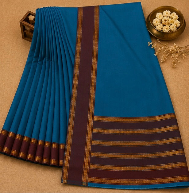 Soft Silk Saree with Traditional Zari Border | Blue