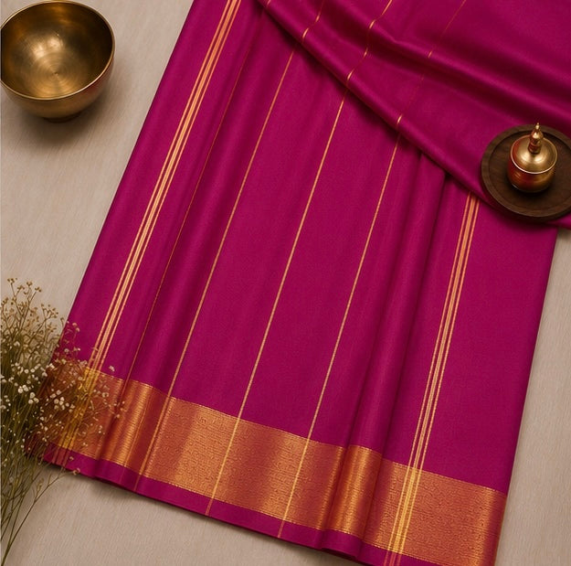 Elegant Pink Soft Silk Saree with Golden Zari Border