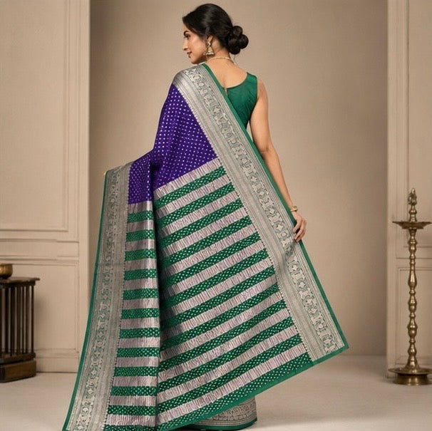 Deep Magenta Purple Antique Zari Saree