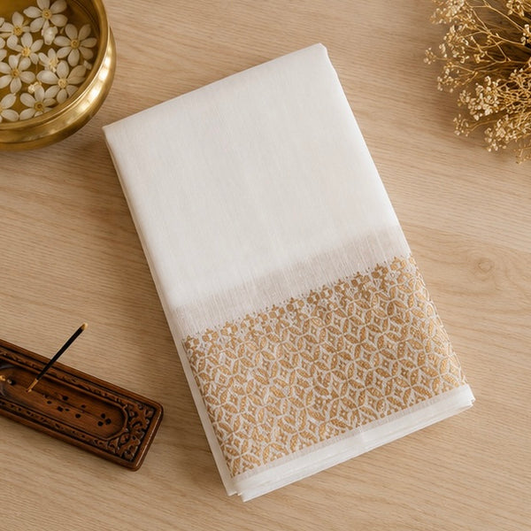 Kerala Linen Saree with Broad Copper Zari Border