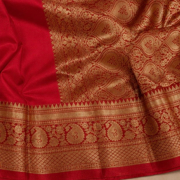 Red Silk Woven Saree with Antique Zari Pallu