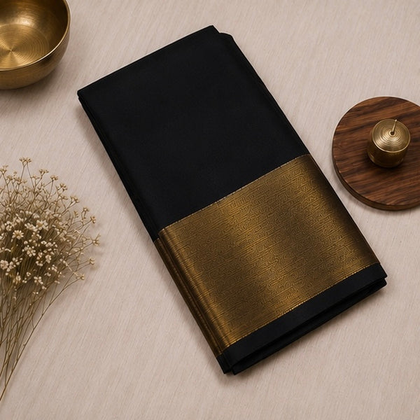 Elegant Black Soft Silk Saree with Golden Zari Border