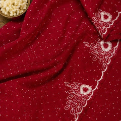 Wine Embroidered Party Wear Saree