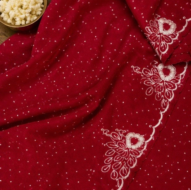 Wine Embroidered Party Wear Saree