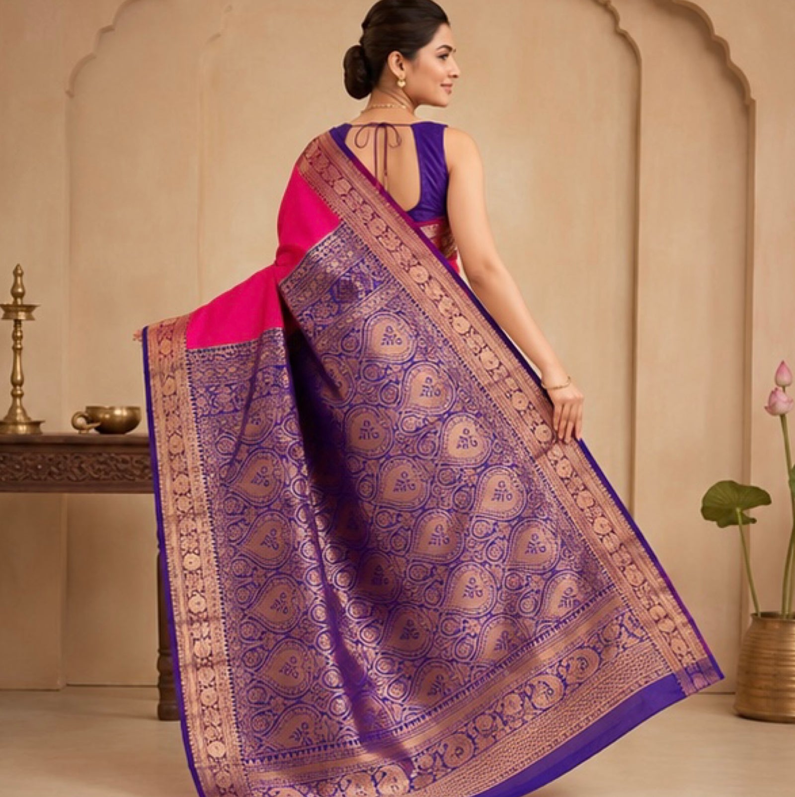 Rani Pink Heritage Silk Saree with Regal Zari Woven Pallu