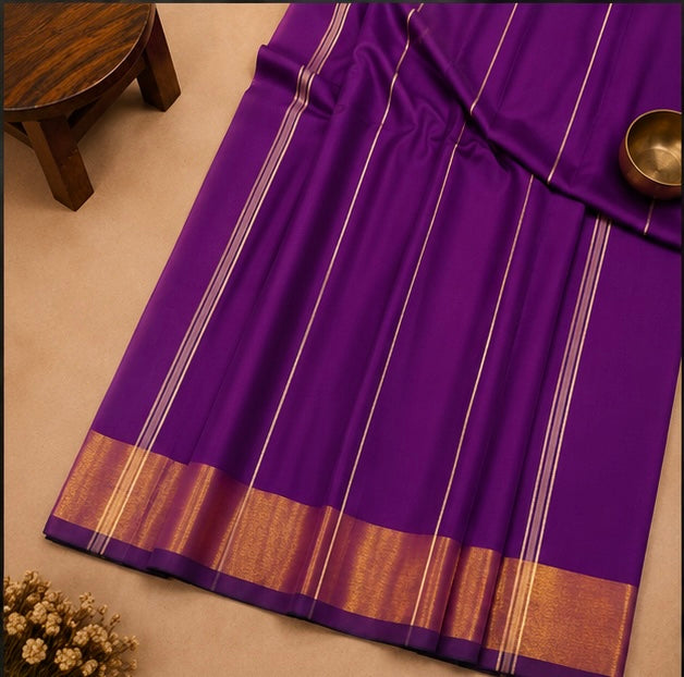 Elegant Purple Soft Silk Saree with Golden Zari Border