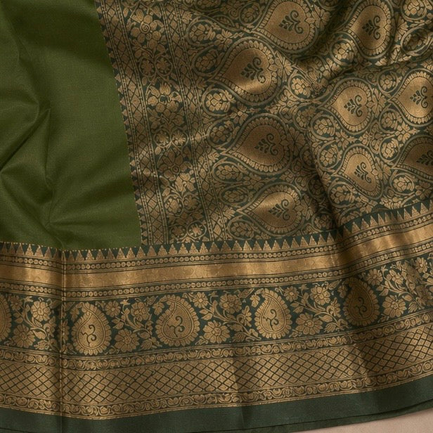 Olive Green Silk Woven Saree with Zari Pallu