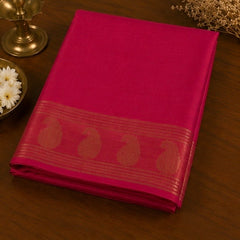 Pink Tussar Silk Saree with Gold Zari Paisley Border