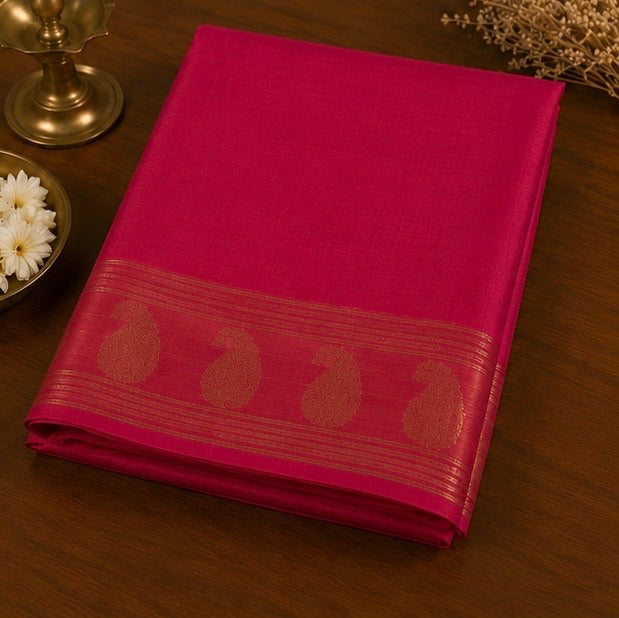 Pink Tussar Silk Saree with Gold Zari Paisley Border