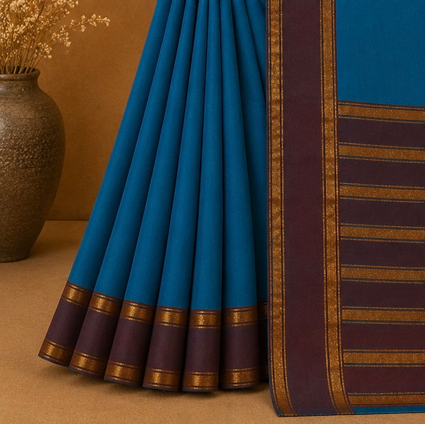 Soft Silk Saree with Traditional Zari Border | Blue