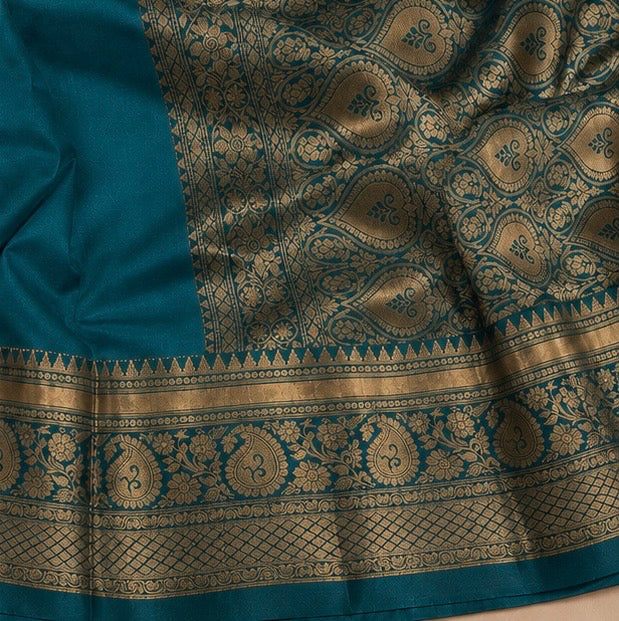 Teal Blue Silk Woven Saree with Zari Pallu
