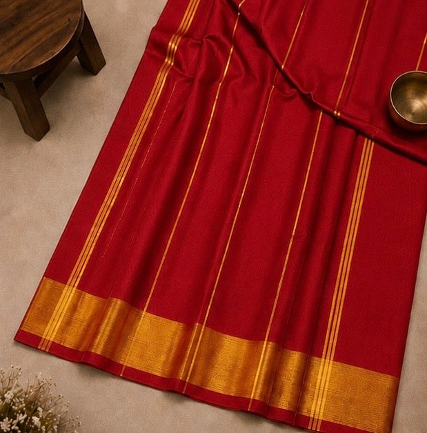 Elegant Red Soft Silk Saree with Golden Zari Border