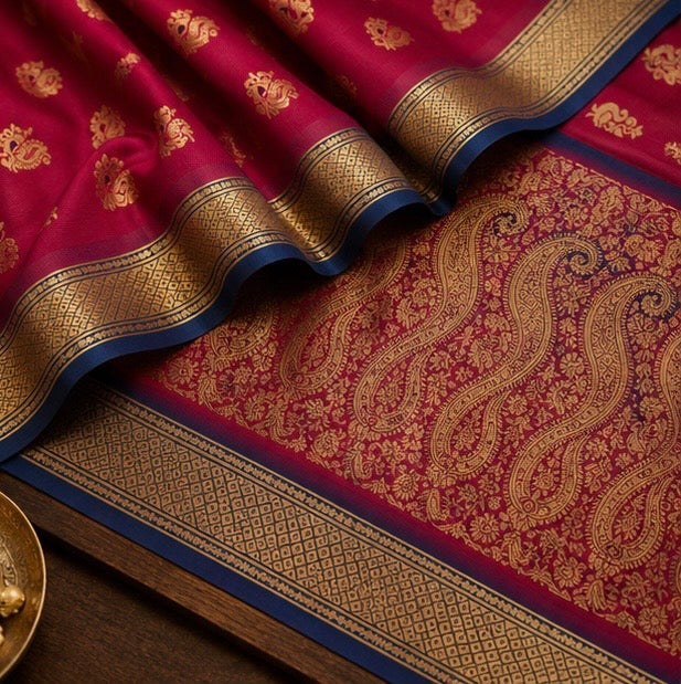 Red Paithani Silk Saree with Woven Peacock Motifs