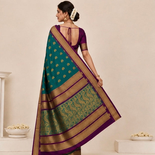 Peacock Green Paithani Silk Saree with Woven Peacock Motifs