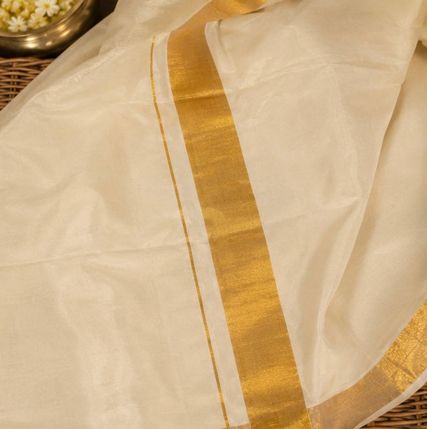 Off White Cotton Saree with Plain Gold Zari Border