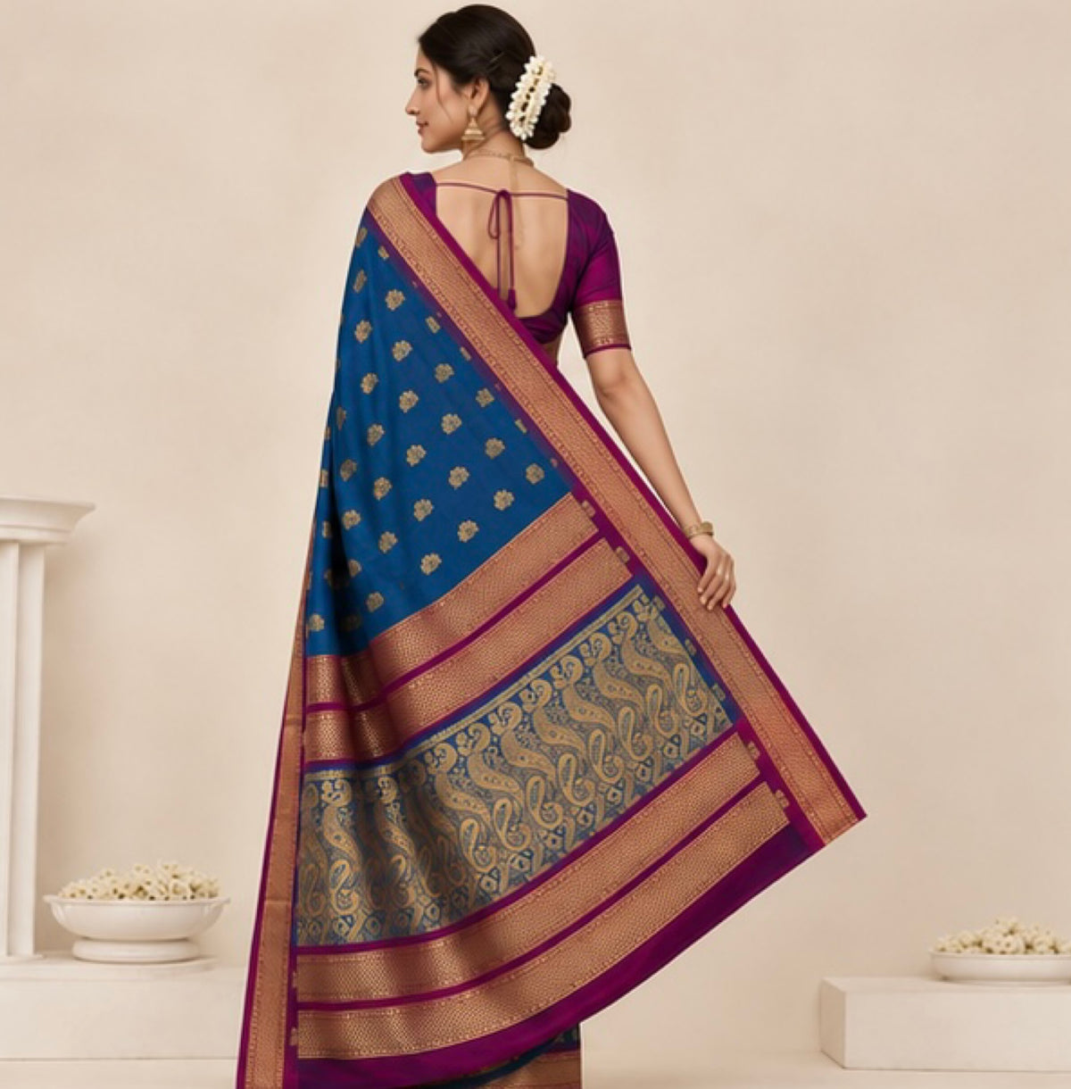 Blue Paithani Silk Saree with Woven Peacock Motifs
