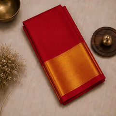 Elegant Red Soft Silk Saree with Golden Zari Border