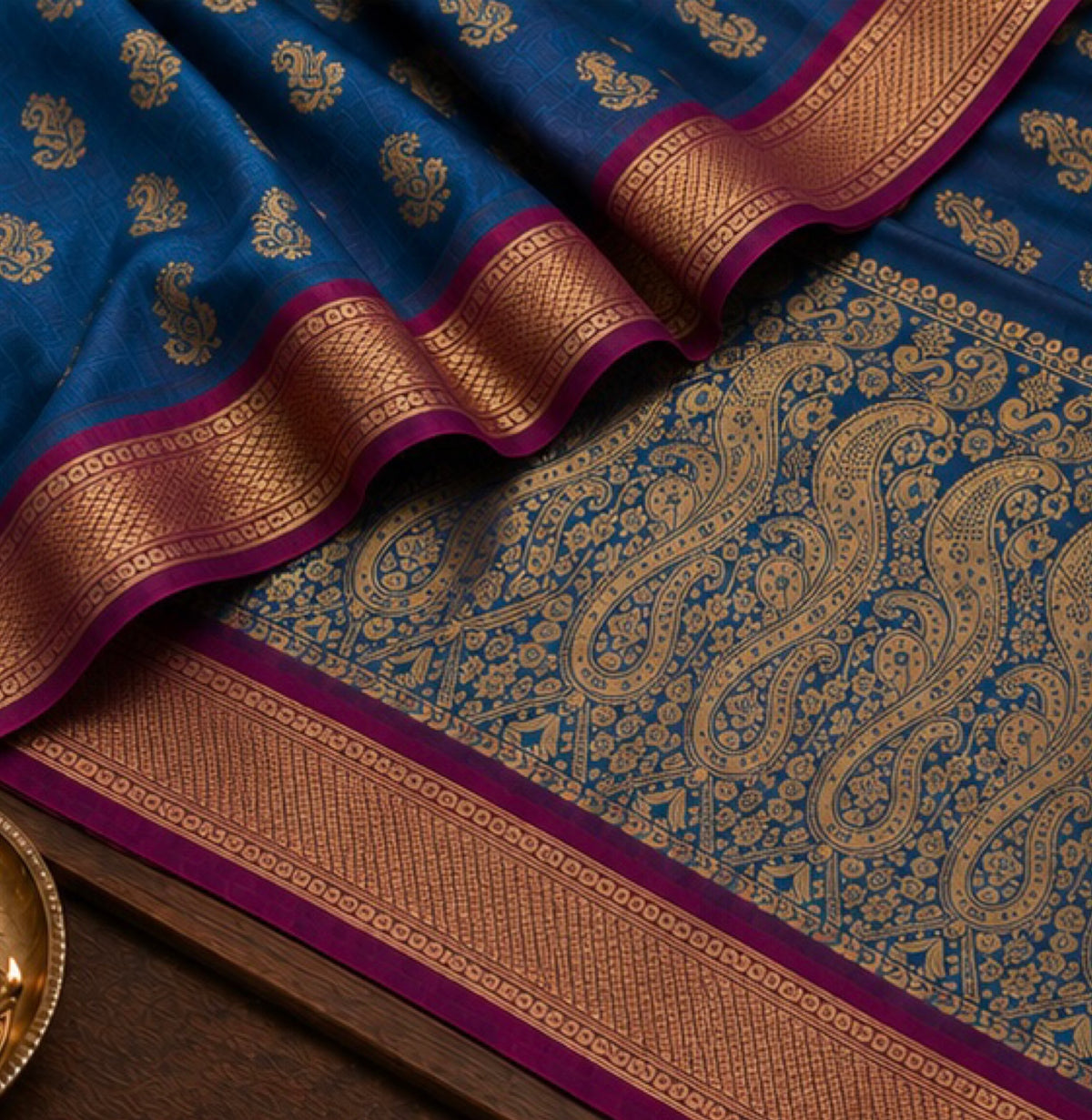 Blue Paithani Silk Saree with Woven Peacock Motifs