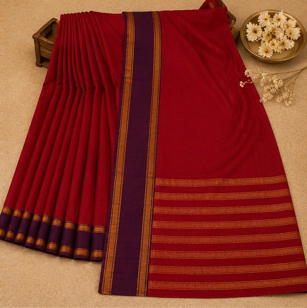 Soft Silk Saree with Traditional Zari Border | Red