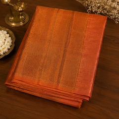 Copper Orange Soft Silk Saree with Elegant Gold Striped Weaving & Rich Zari Border