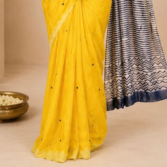Bright Yellow Cotton Saree with Printed Pallu