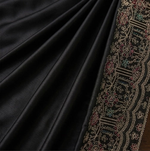 Black Embroidered Saree with Designer Floral Border