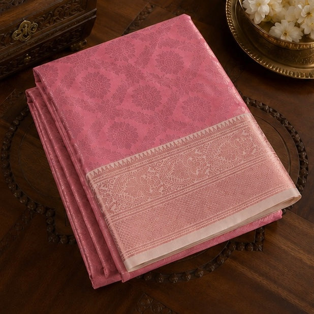 Royal Rani Pink Silk Saree with Intricate Zari Pallu & Traditional Woven Border