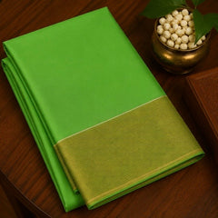 Premium Plain Soft Silk Saree with Elegant Gold Line Pallu & Self Zari Border | Mint Green