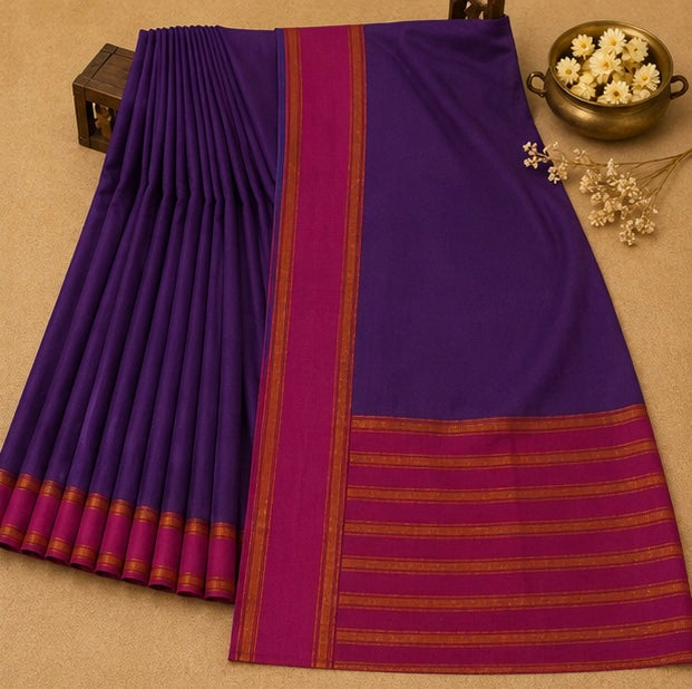Soft Silk Saree with Traditional Zari Border | Purple