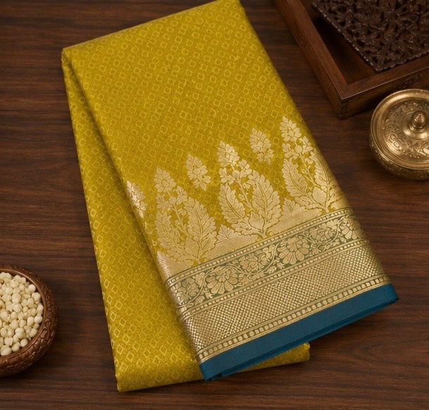 Mustard Yellow Silk Woven Saree with Traditional Gold Zari Border