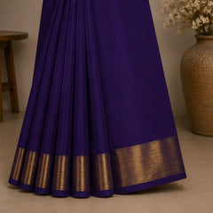 Elegant Violet Soft Silk Saree with Golden Zari Border