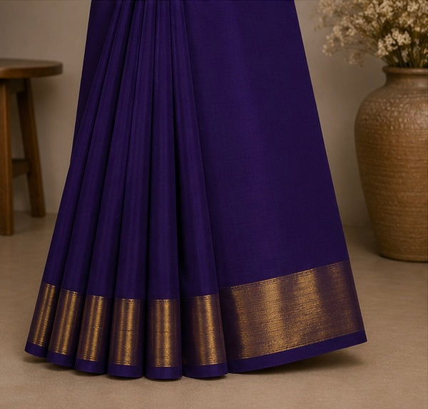 Elegant Violet Soft Silk Saree with Golden Zari Border