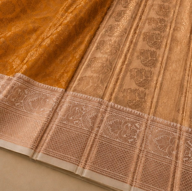 Orange Floral Woven Silk Saree with Zari Border