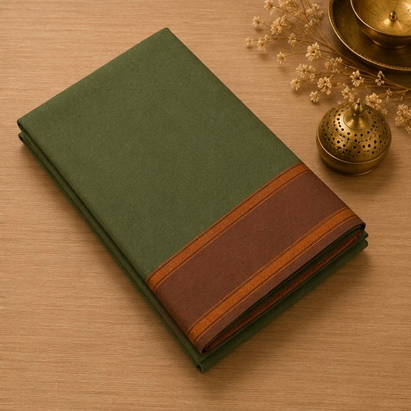Soft Silk Saree with Traditional Zari Border | Olive Green