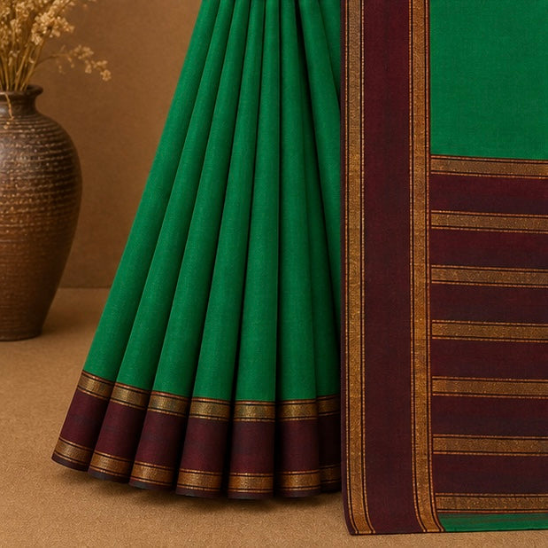 Soft Silk Saree with Traditional Zari Border | Green