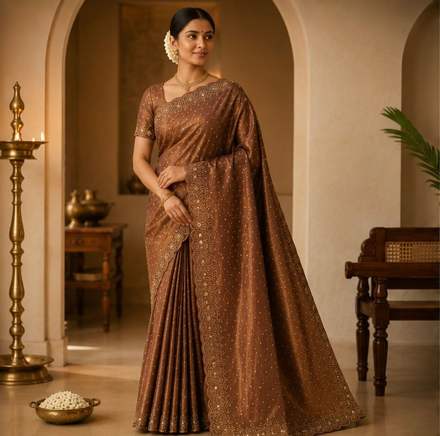 Dusty Pink Designer Embroidered Saree