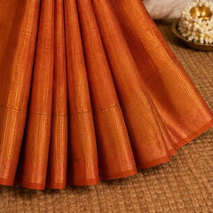 Copper Orange Soft Silk Saree with Elegant Gold Striped Weaving & Rich Zari Border