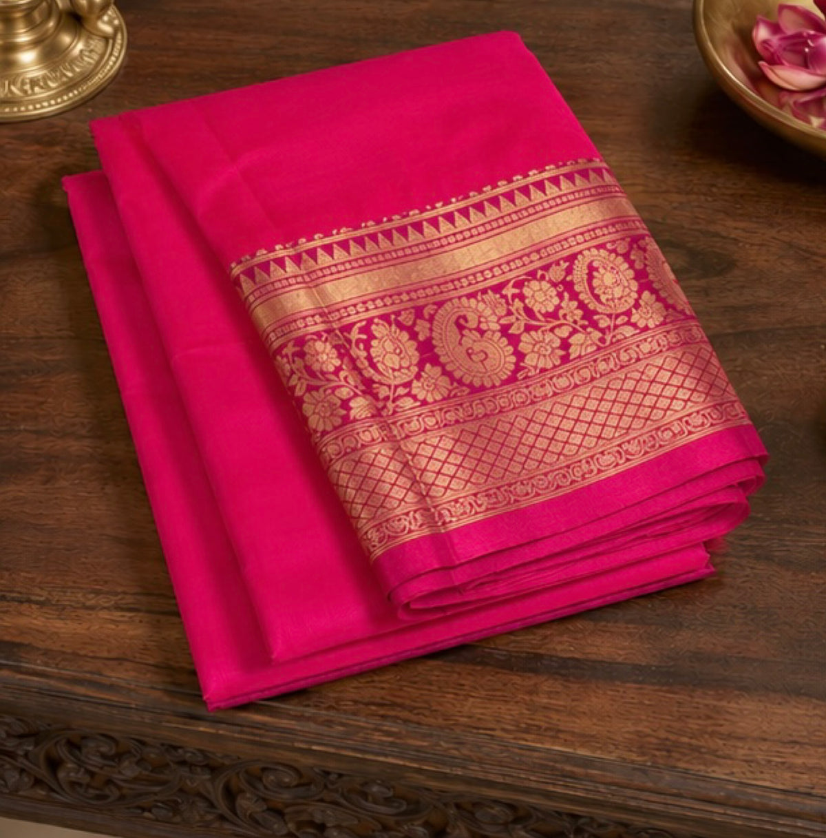 Rani Pink Heritage Silk Saree with Regal Zari Woven Pallu