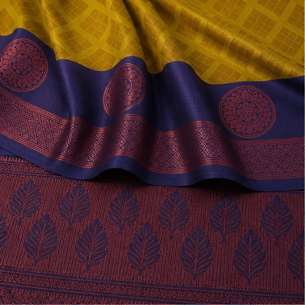 Olive Lime Green Woven Silk Saree with Blue Contrast Border