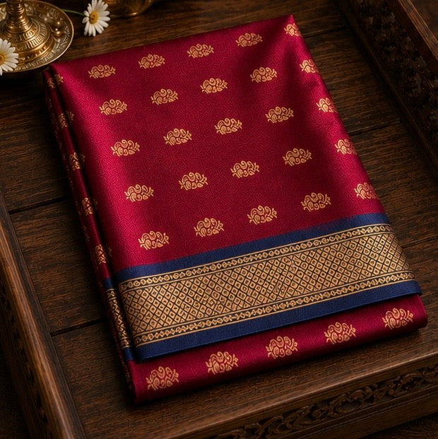 Red Paithani Silk Saree with Woven Peacock Motifs